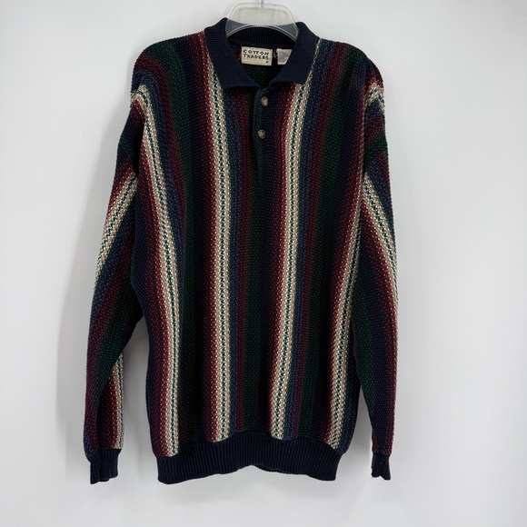 Cotton traders 3D Knit Grandpa Sweater Mens Size L Blue Gold Y2K Vintage - Picture 10 of 10